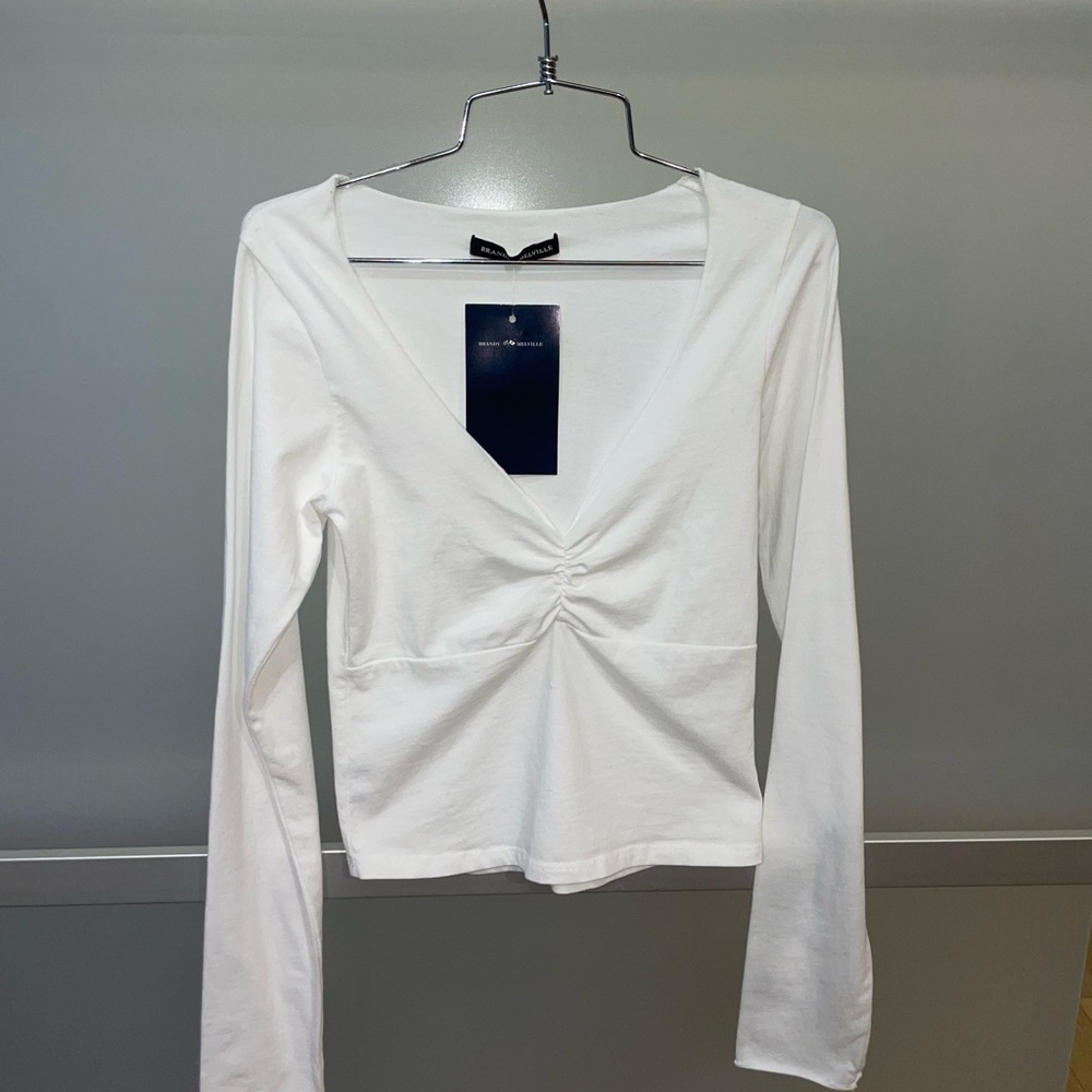Brandy Melville Gina White V-neck Ruched Crop Top *New With Tags*